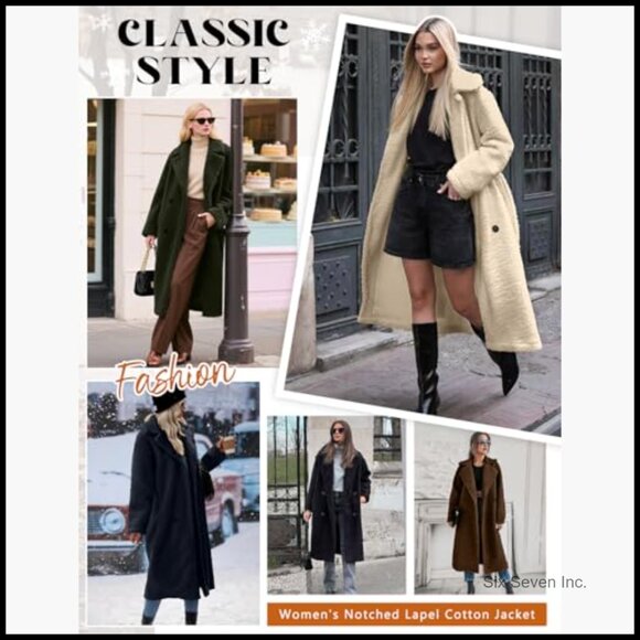 Faux Fur Oversized Double-Breasted Long Coat with Pockets - Picture 6 of 7